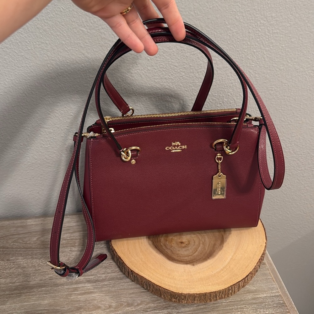 Coach Etta deep red gold accent hardware carryall satchel bag new - Picture 9 of 16